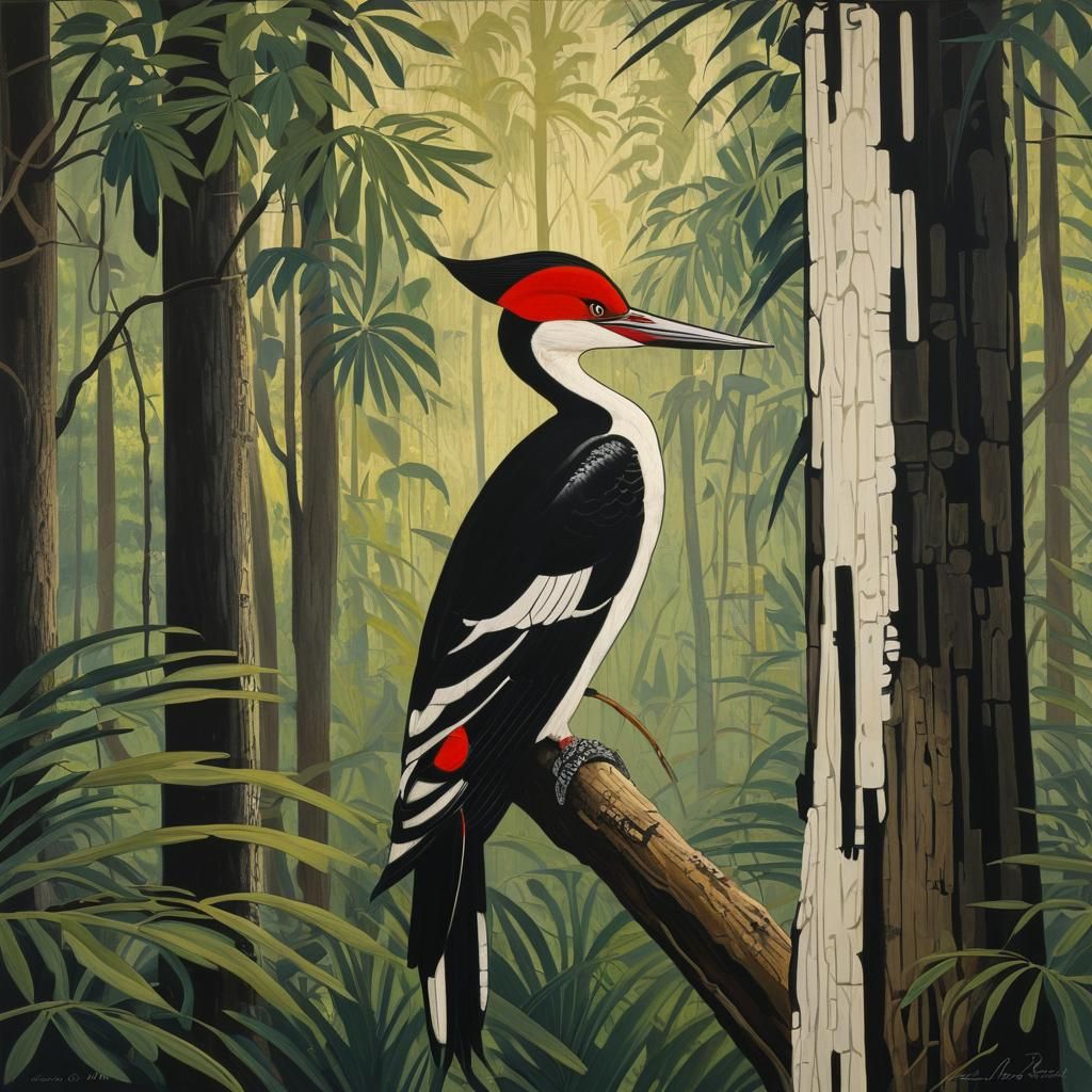 Ivory Billed Woodpecker in Erte Style