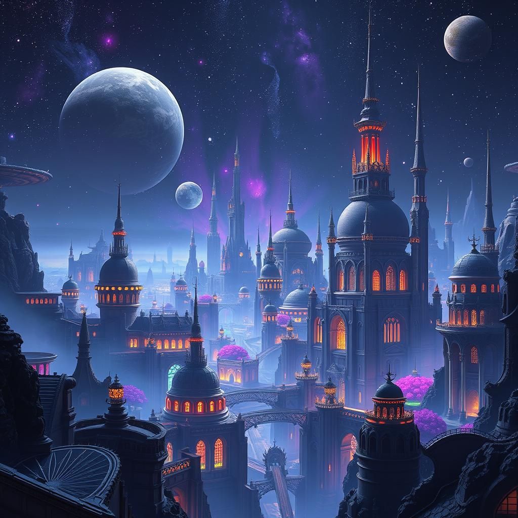 Majestic City in Dark Space as Matte Painting