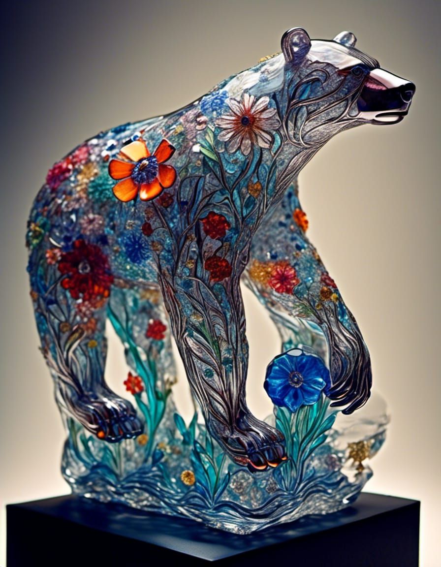 Glass Bear Sculpture with Garden City Inside