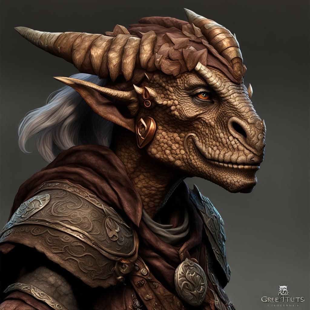 Dragonborn Barbarian Portrait in Dark Fantasy Style