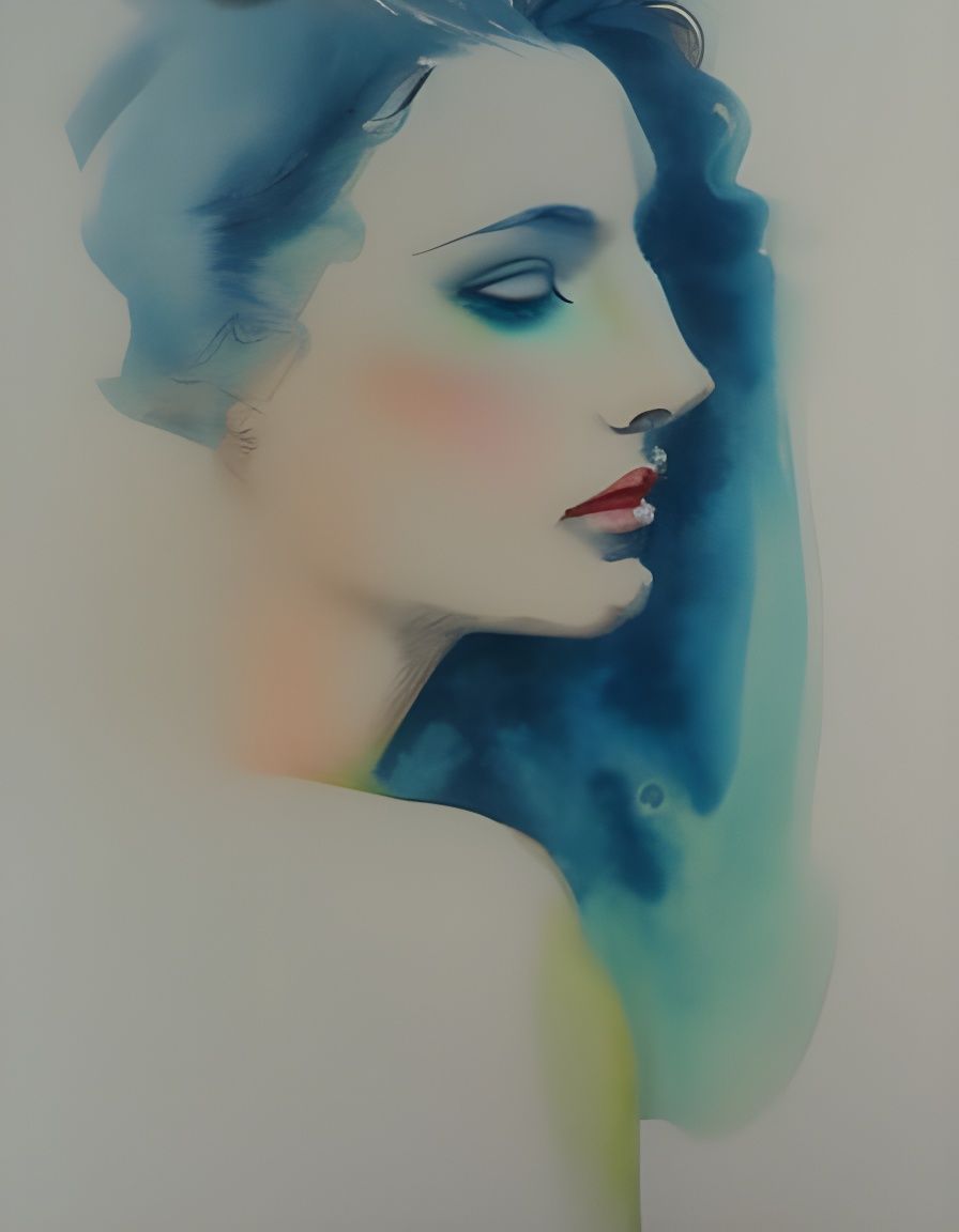 Woman in Blue: Watercolor and Mixed Media