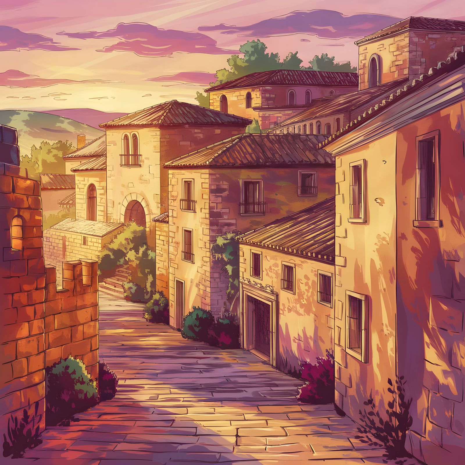 Surreal Watercolour Painting of Tarragona's Hilltop Town at ...