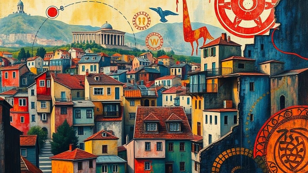 Surreal Yugoslavia Cityscape in Impasto Heavy Metal Style