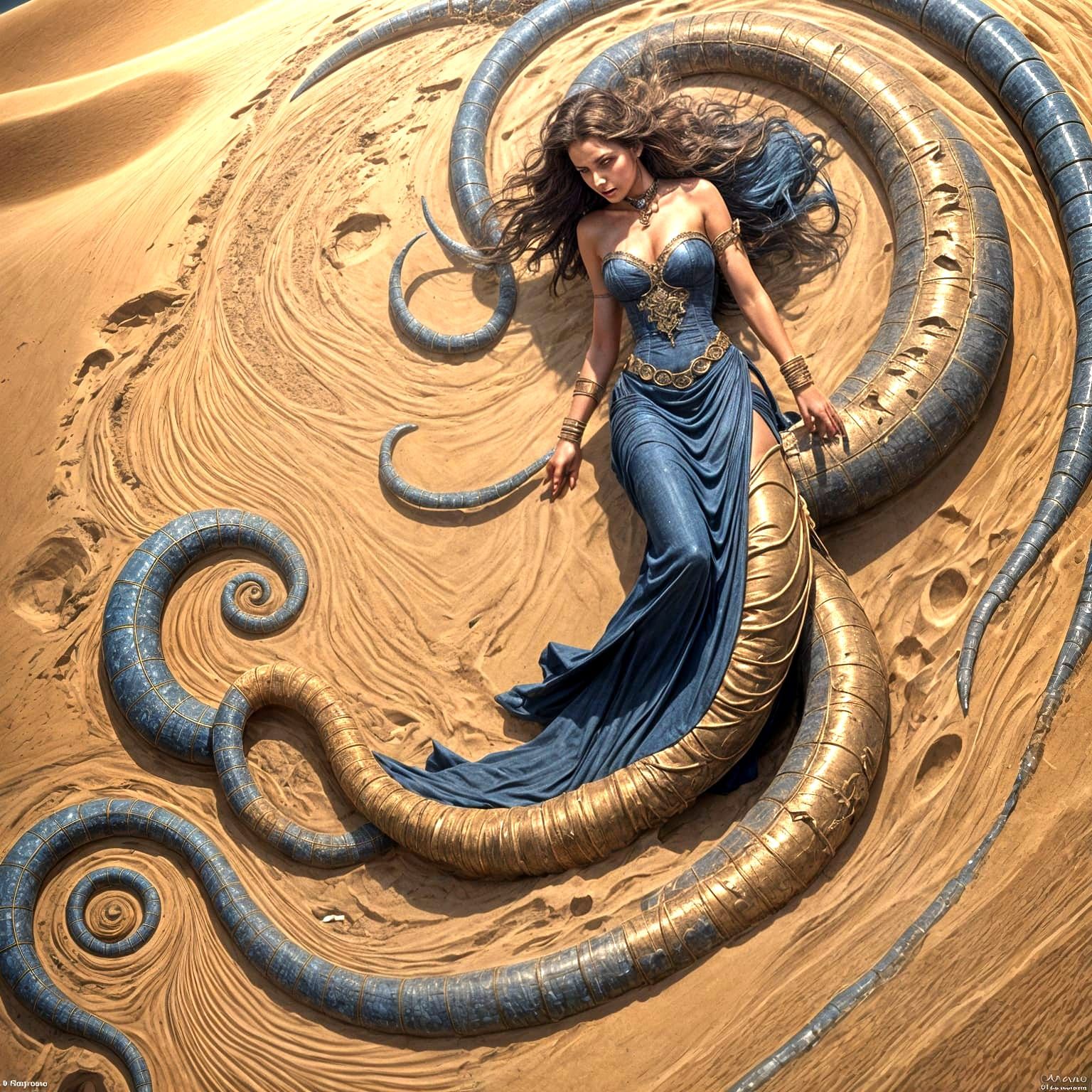 Colossal Desert Worm and Sand Woman: Dark Fantasy