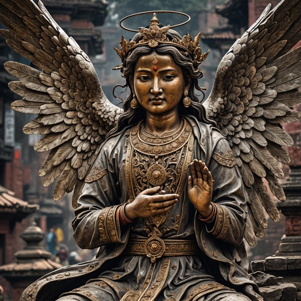 Hyperrealistic Nepali Angel in Sharp Focus