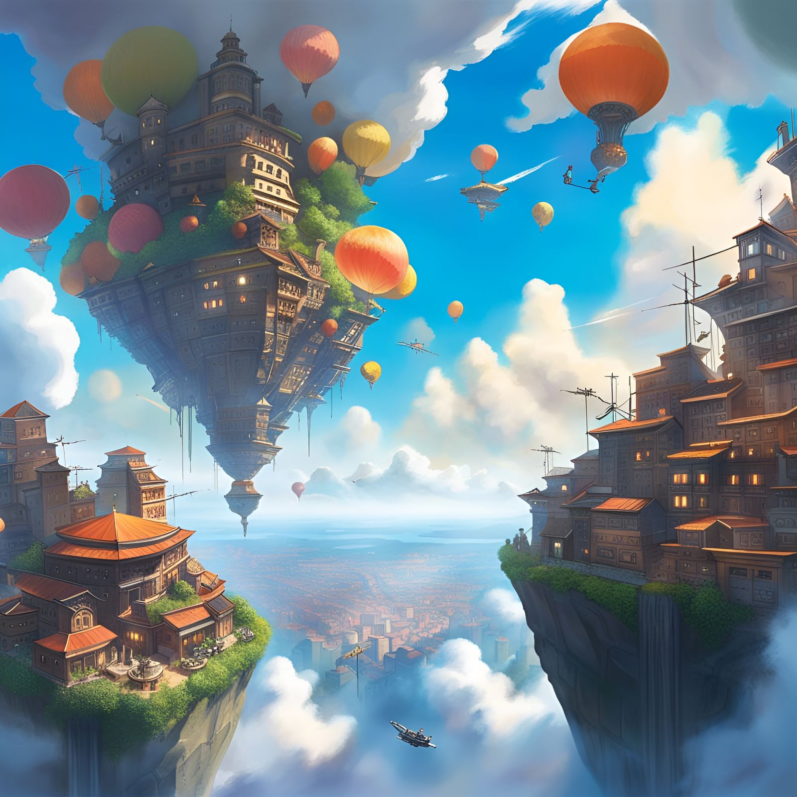 Ghibli-Inspired Floating City Concept Art