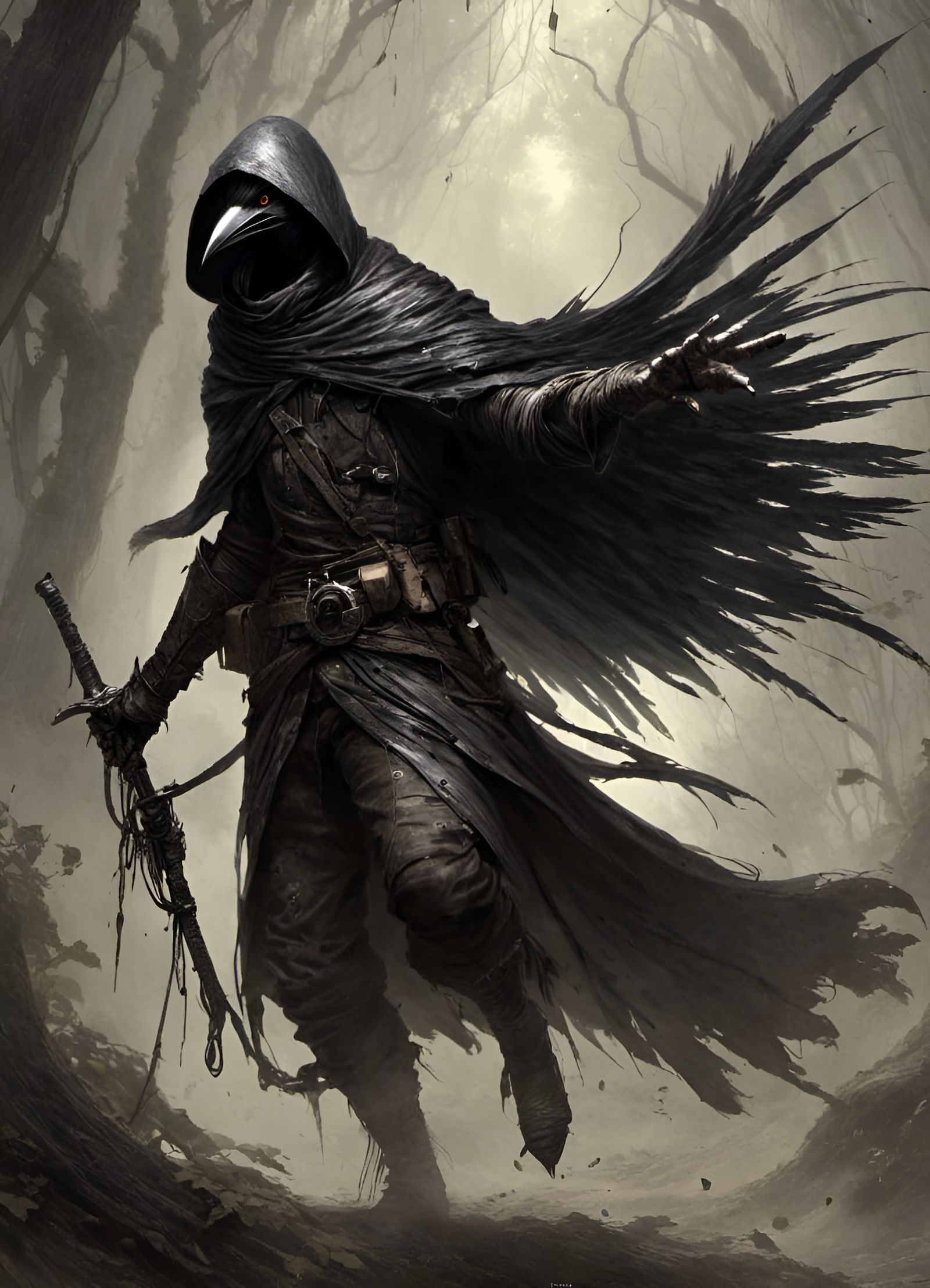 Stealthy Kenku Assassin Illustration in Digital Art Style