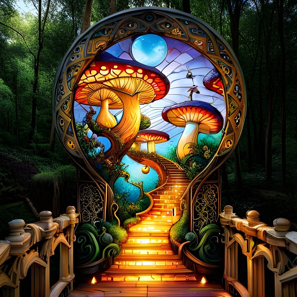 Fairytale Mushroom Stairway with Ornate Woodland Treehouse