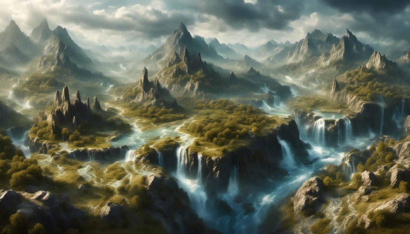 Isometric Landscape with River, Path, and Mountains