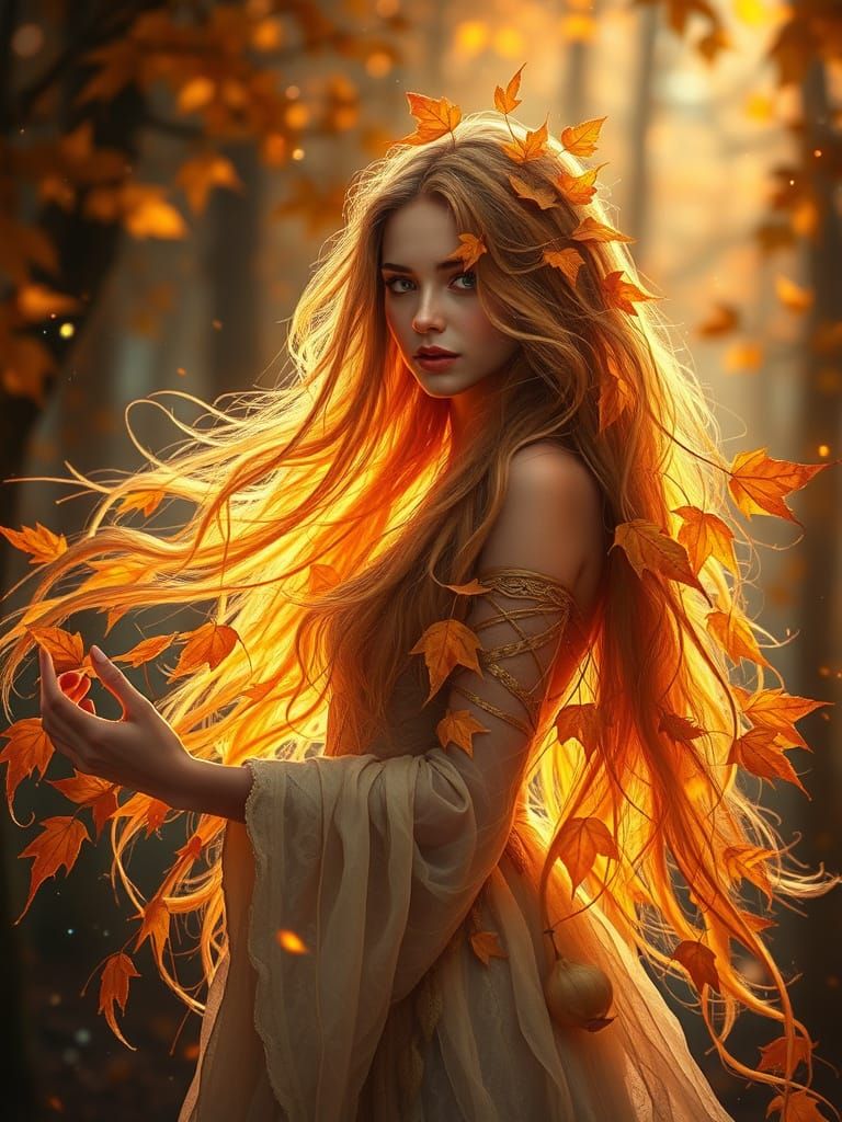 Autumn Fairy Embodiment of Fall in Ethereal Forest