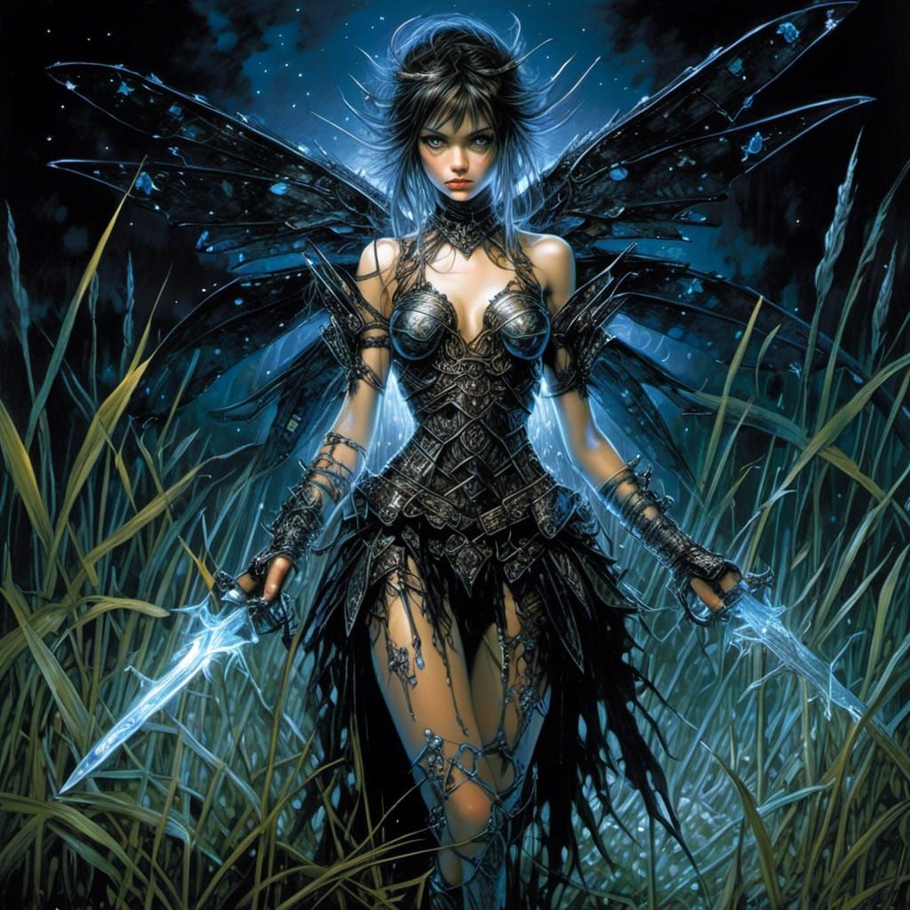 Iridescent Pixie Warrior in Bioluminescent Moonlight