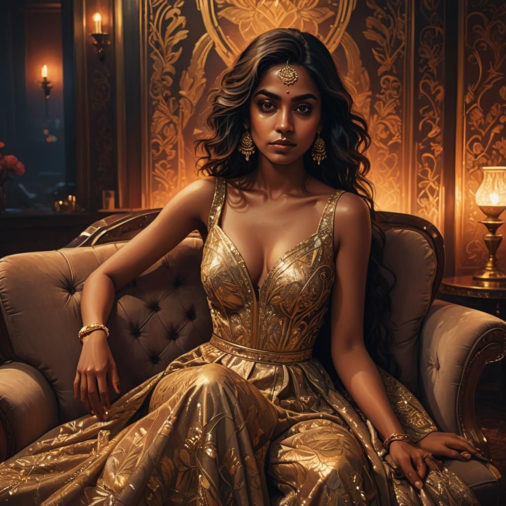 Glamorous Indian Woman Portrait in Fantasy Art Style