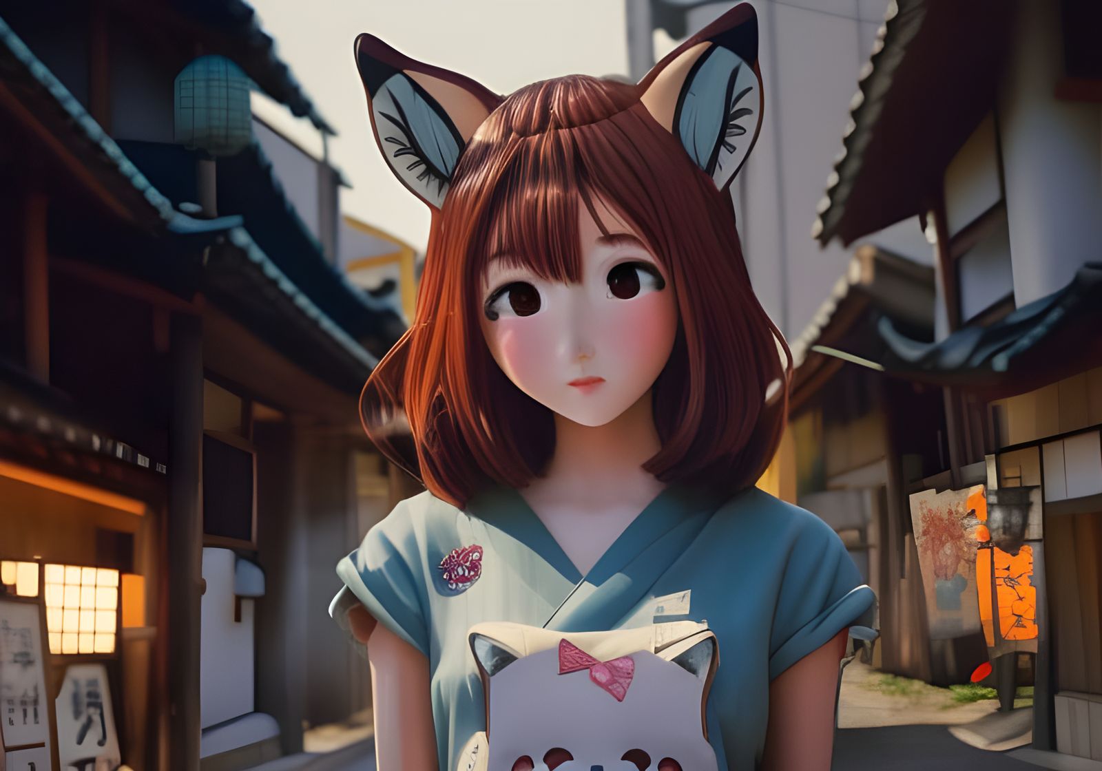 Fox Girl in Japanese Town