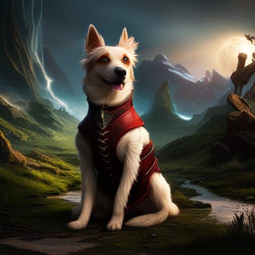 Dog Wearing Corset in Detailed Matte Painting