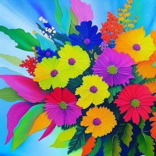 Rainbow Bouquet in Gouache Watercolor Style