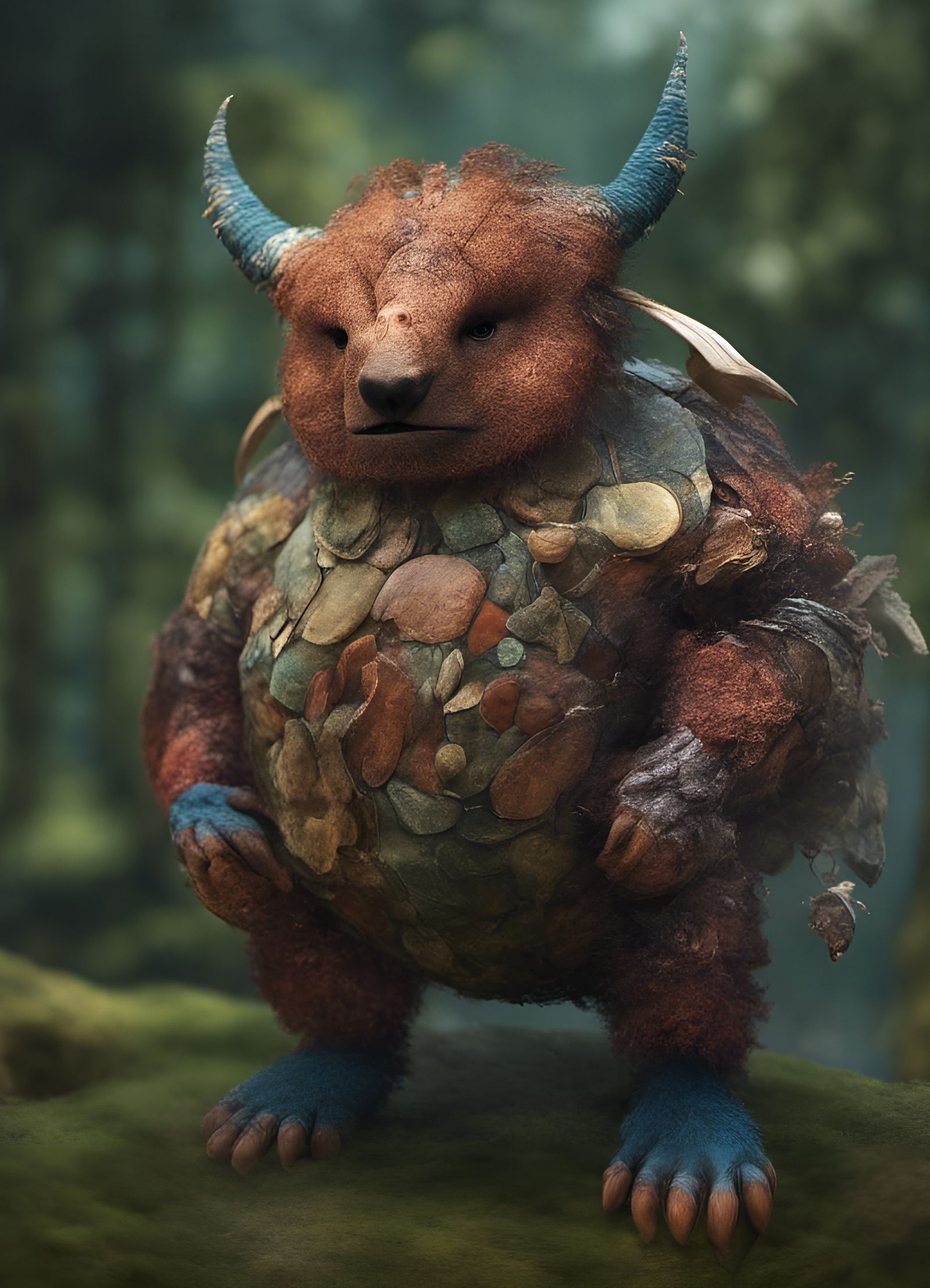Patchwork Forest Creature in 3D Collage Style