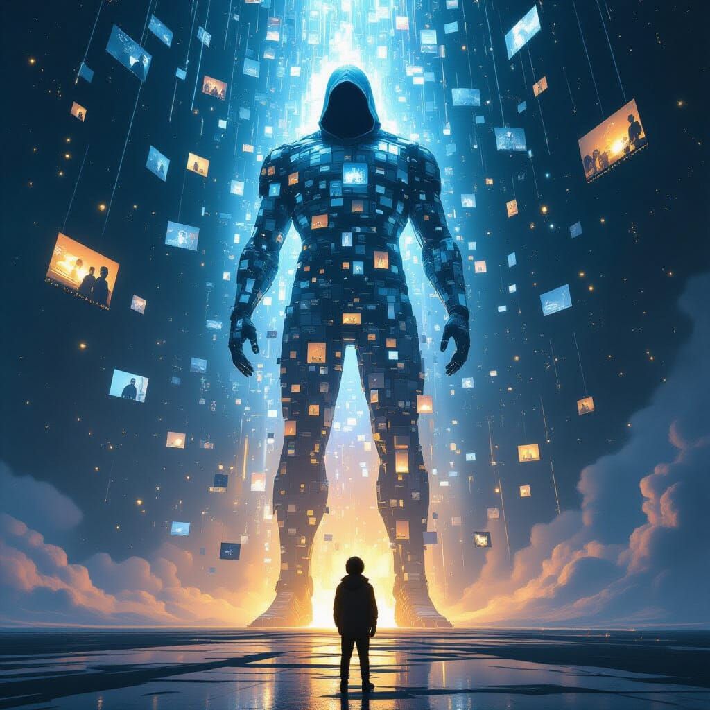 Humanity Gazes at Colossal Film Strip Giant