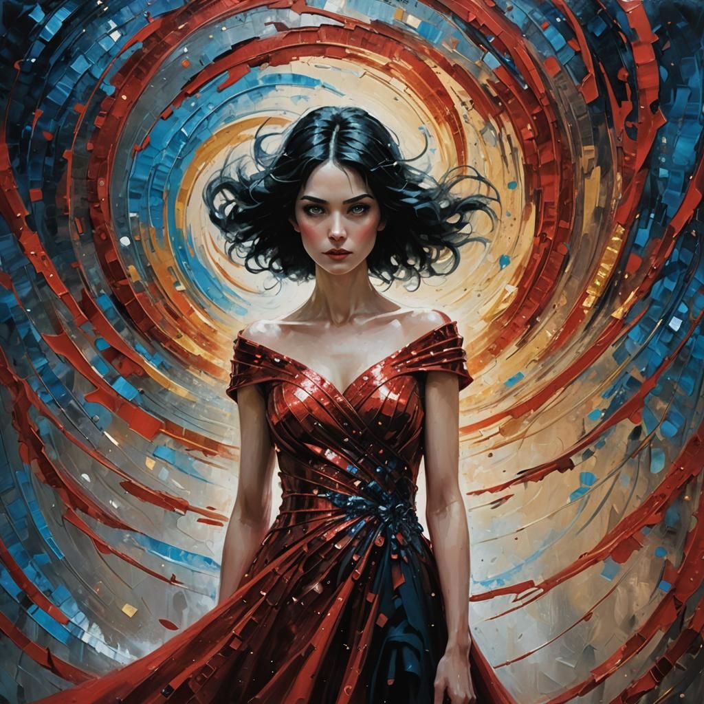 Mystical Goddess in Swirling Vortex as Impasto Painting