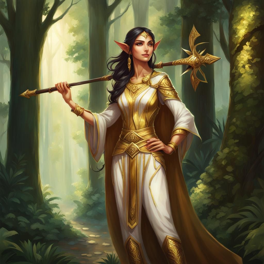 Ethereal Elf Monk in Forest Landscape