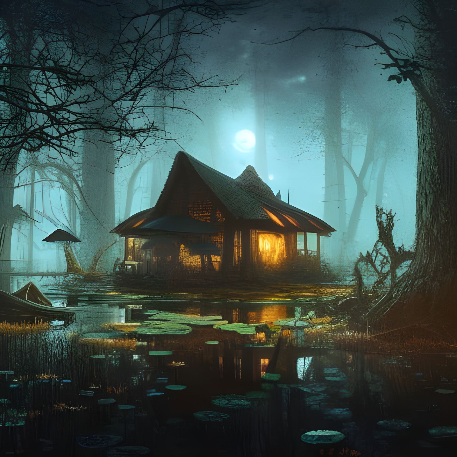 Cottagecore Frog Cottage in Glowing Swamp