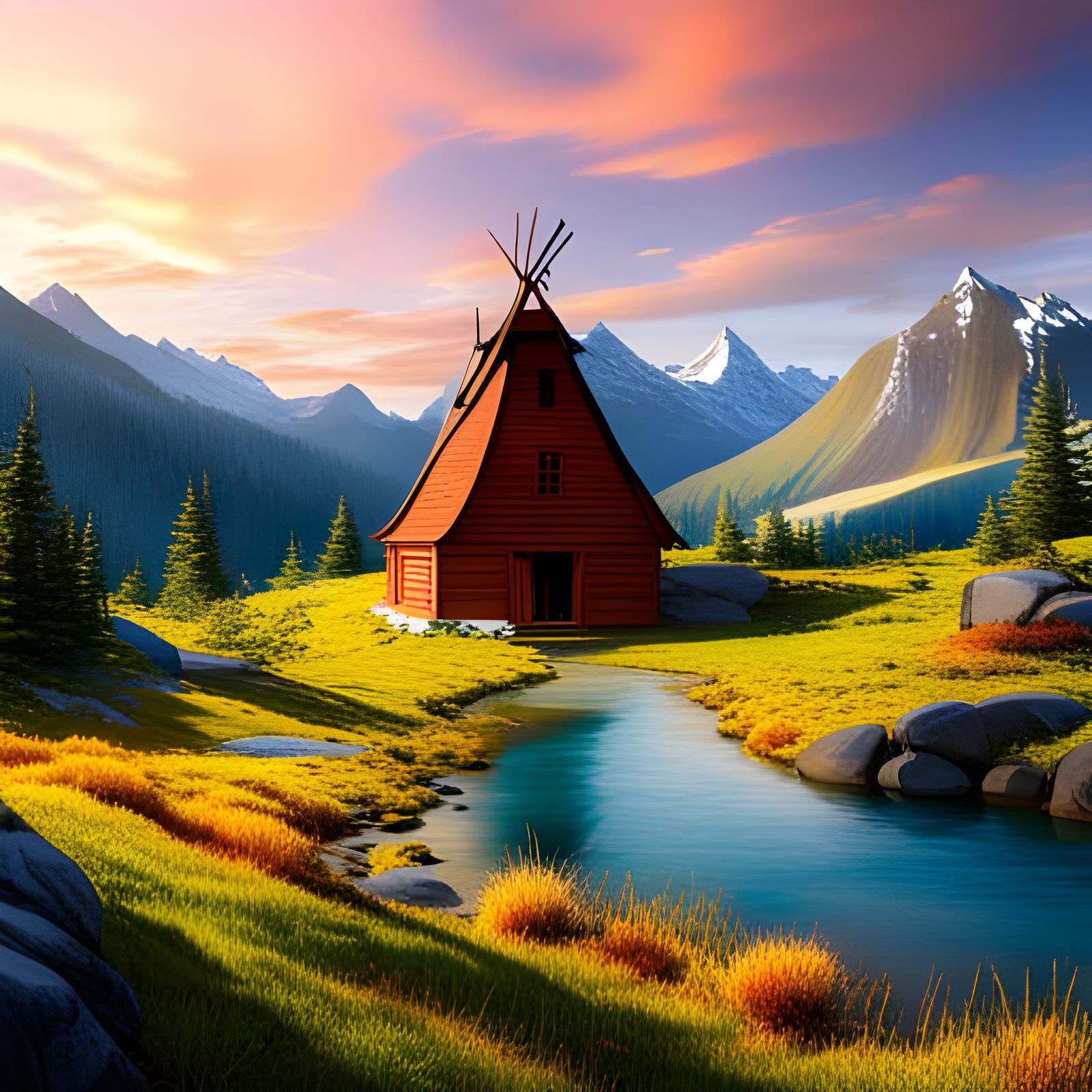 Vivid Throne Room Scene in Folk Art Style