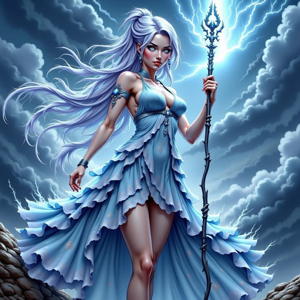 Elemental Anime Woman with Lightning Staff