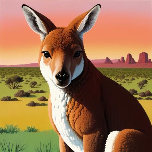 Kangaroo in Outback: Vibrant Gouache Painting