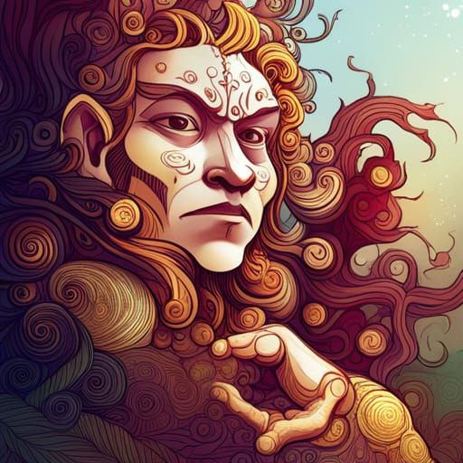 Detailed Digital Painting of Lord Hanuman with Golden Outlin...