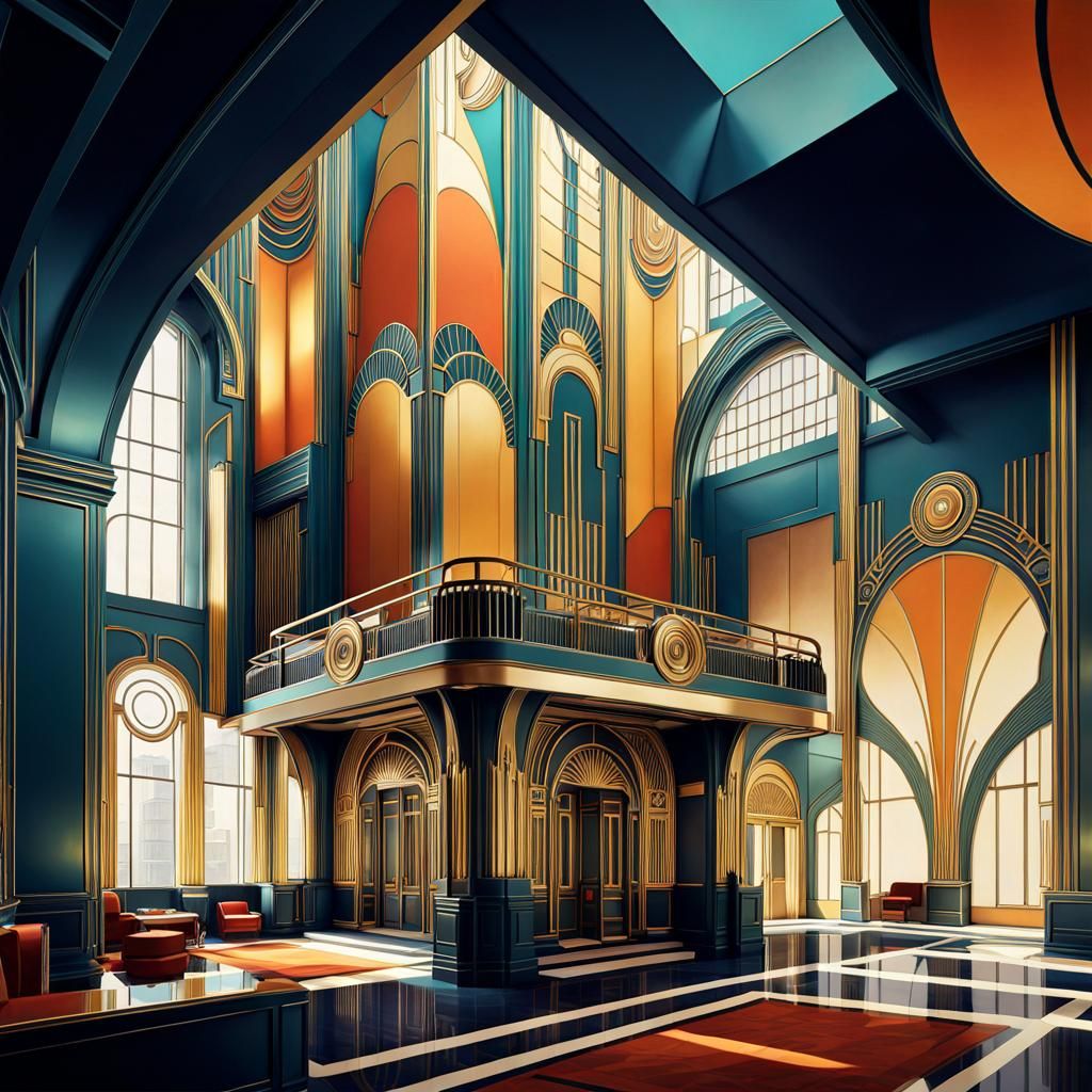 Art Deco Building Interior in 1920s New York
