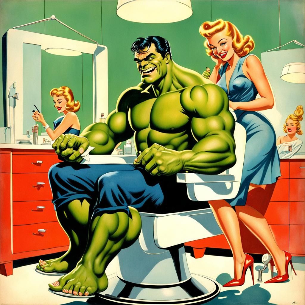 Shhhhh! Don't tell anyone, but The Hulk loves being pampered at the salon. Just look at his cute little pedicure π