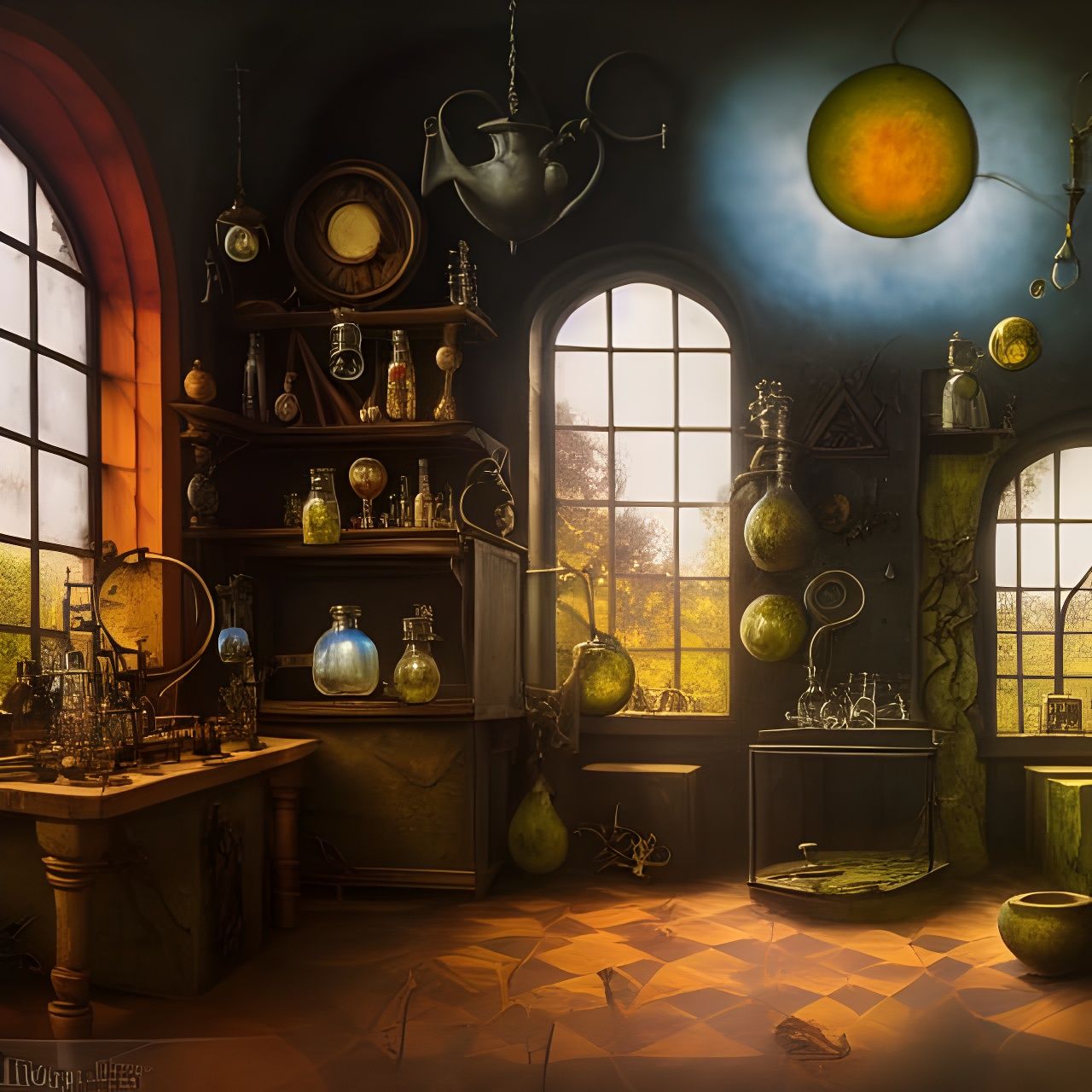 Alchemical Laboratory With Magical Potion in Rococo Style