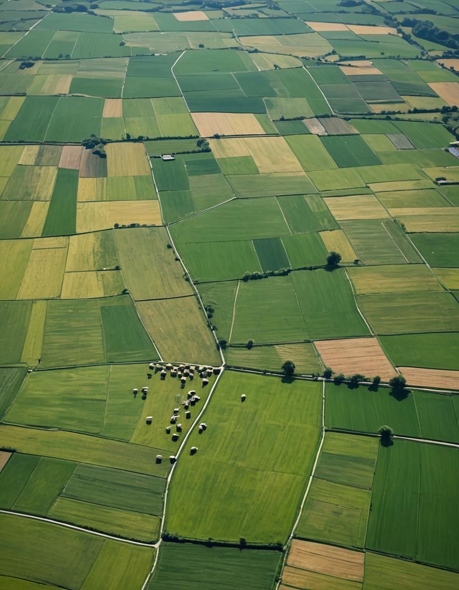 Aerial View of Green Fields and Sheep After Rain
