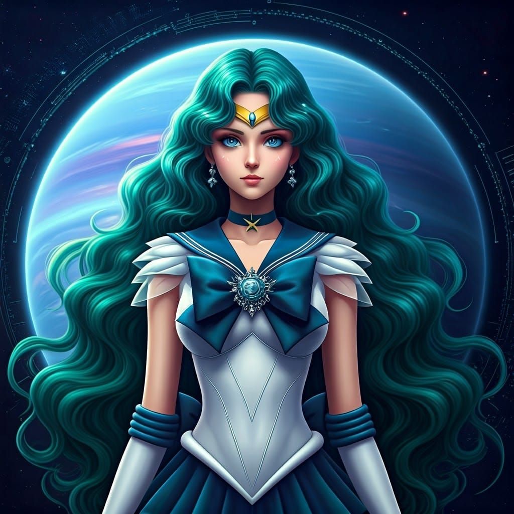 Majestic Sailor Neptune in Celestial Sci-Fi Attire