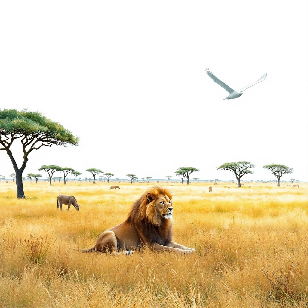 Regal Lion in African Savannah Landscape