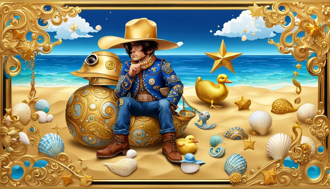 Klimt-Inspired Star Wars Beach Holiday in Gold 3D