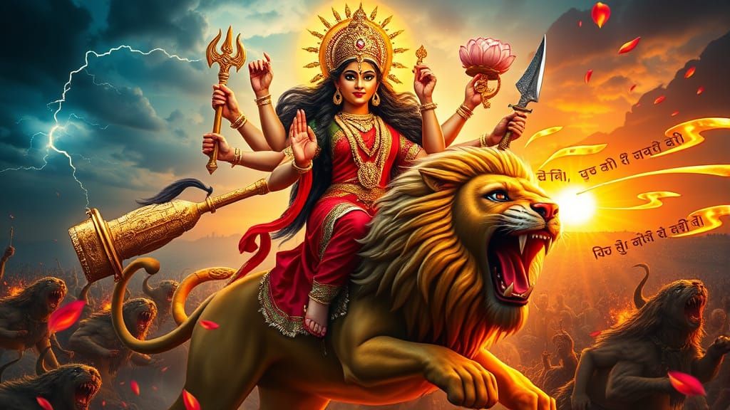 Divine Goddess Durga in Mahishasura Mardini Form, Radiant an...