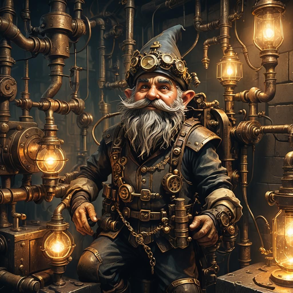 Gnome Electrician in Steampunk Dungeon Concept Art