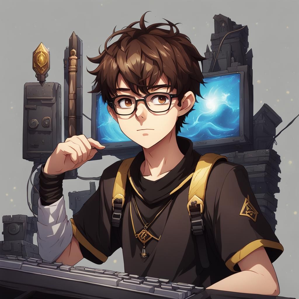 Anime Style Image of a Young Nerd Dungeon Master