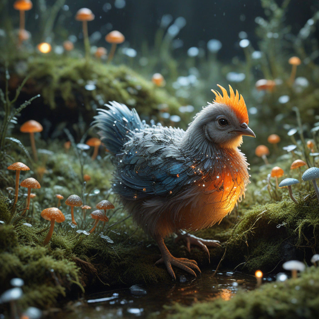 Whimsical Expressionist Portrait of a Baby Chicken-Dragon