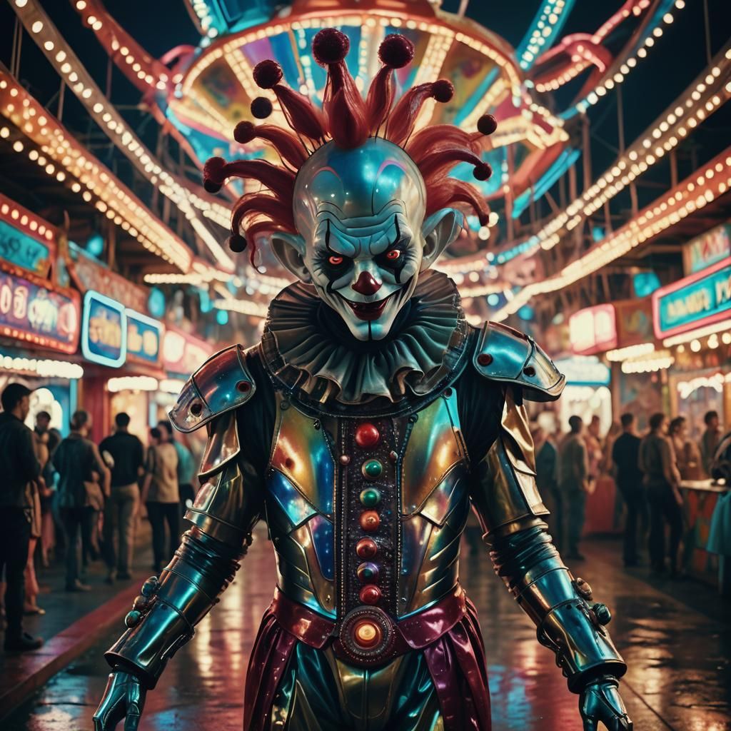 Alien-Clown Hybrid in Futuristic Carnival, Fauvist Style