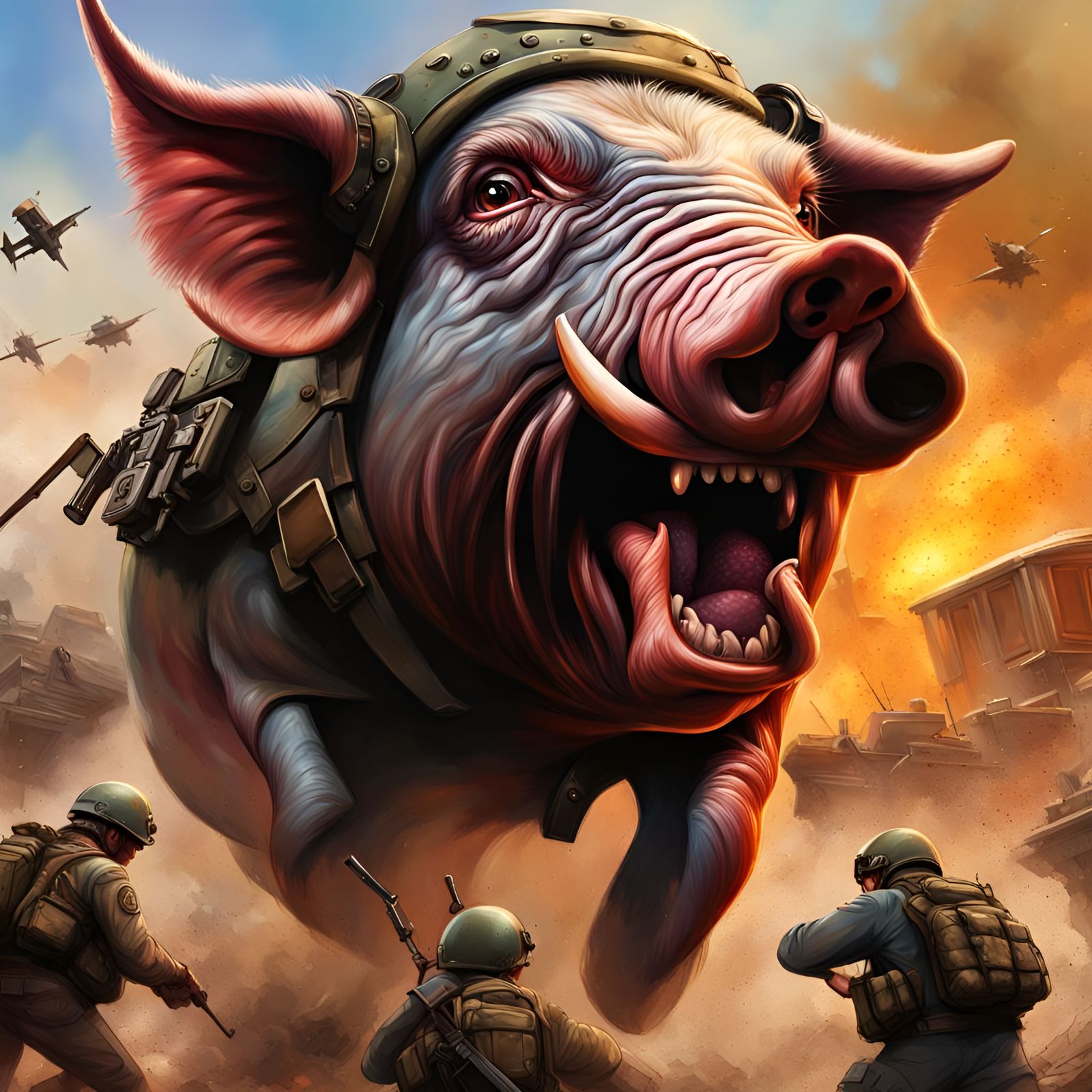 Hyperrealistic War Pigs in Colorful Splash Art