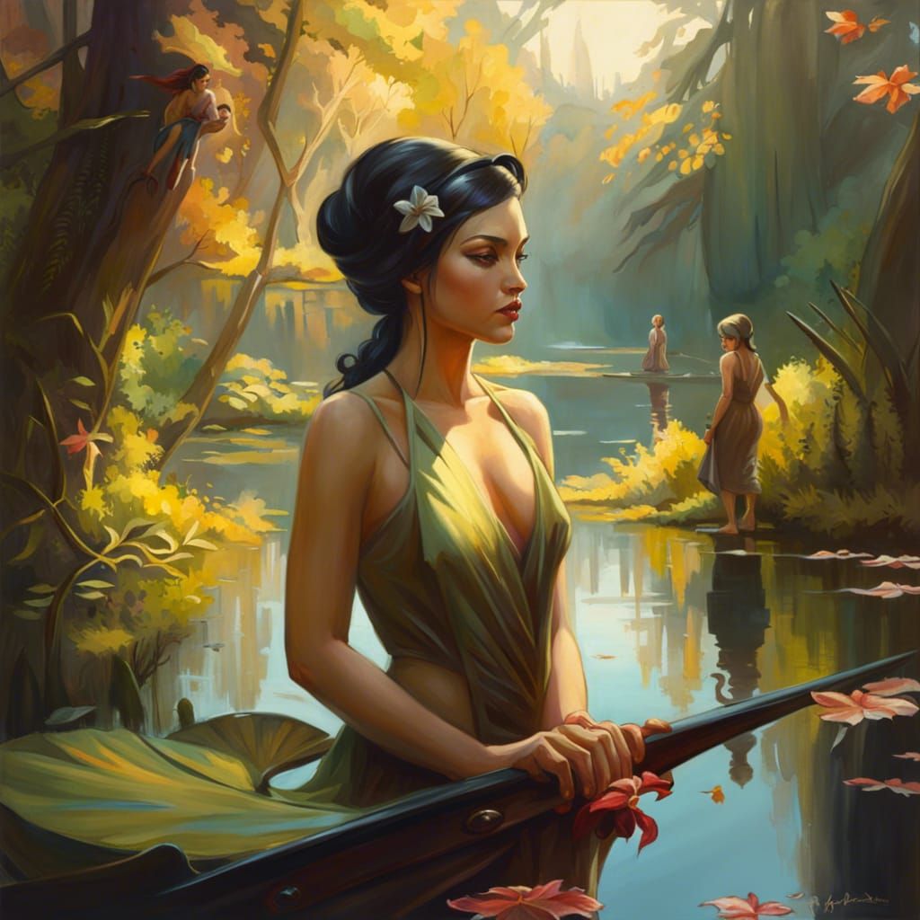 Tranquil Lakes and Reflections in Dark Fantasy Style