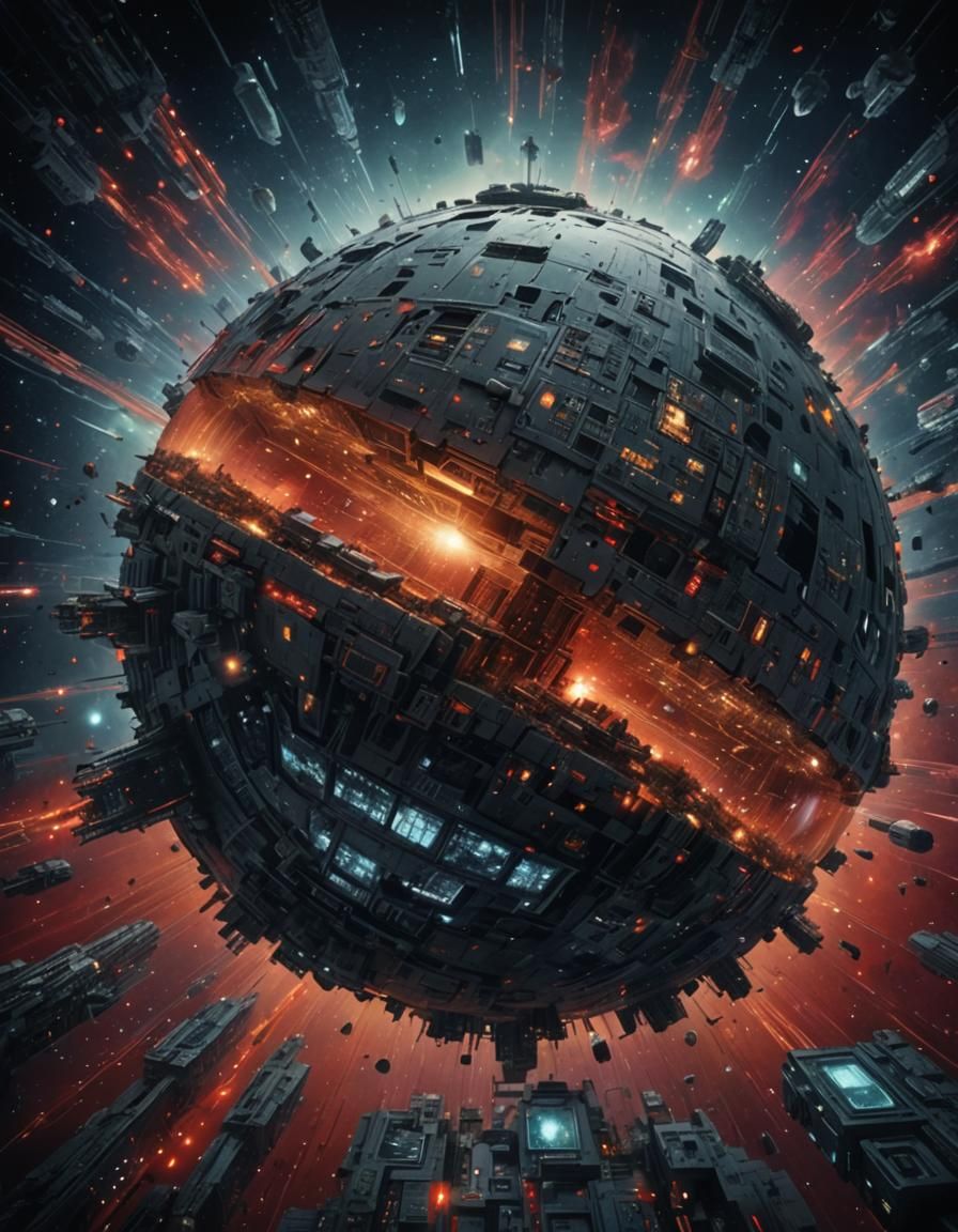 Post-Apocalyptic Spaceship in Dystopian Cyberpunk Landscape