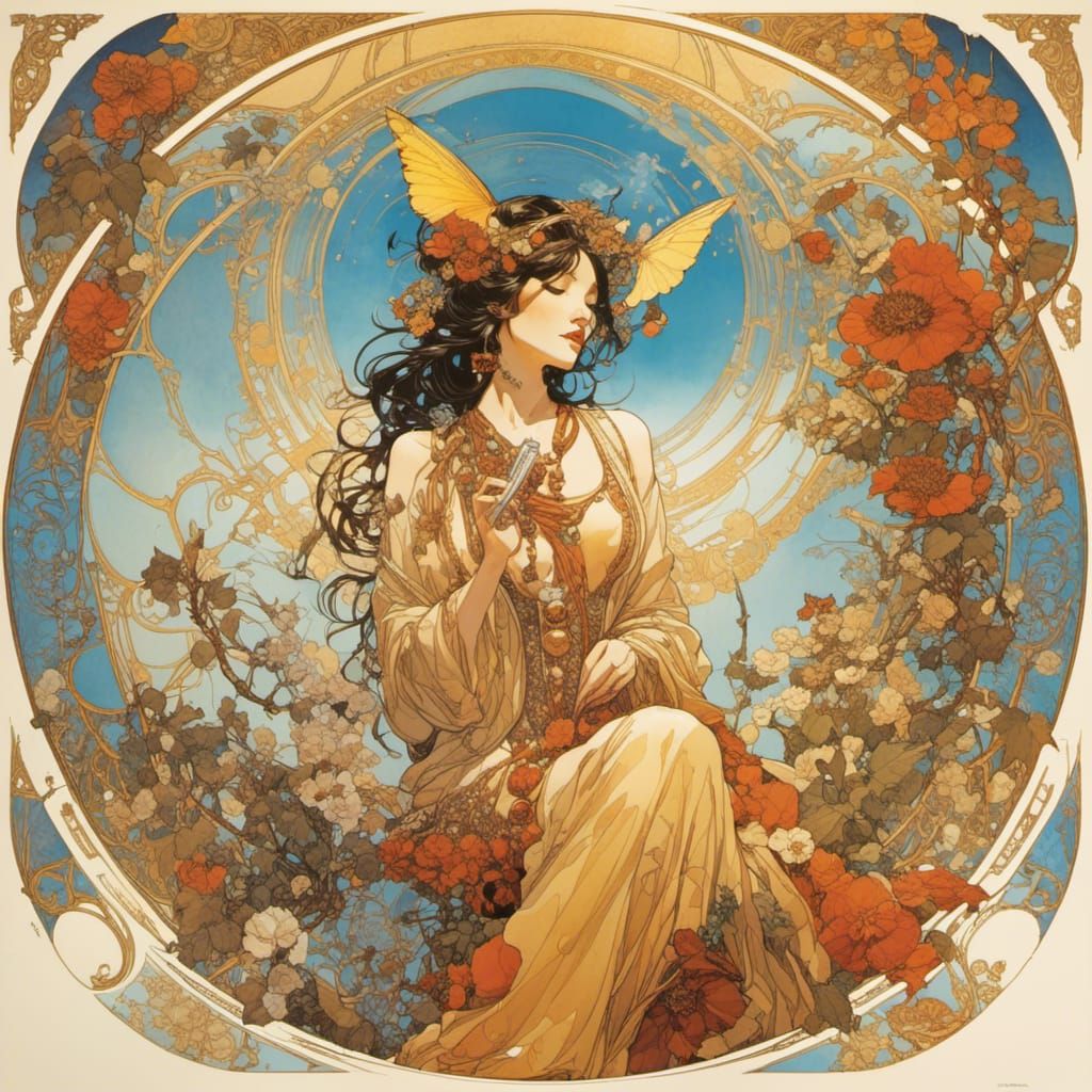 Colorful Woodstock Scene in Art Nouveau Style