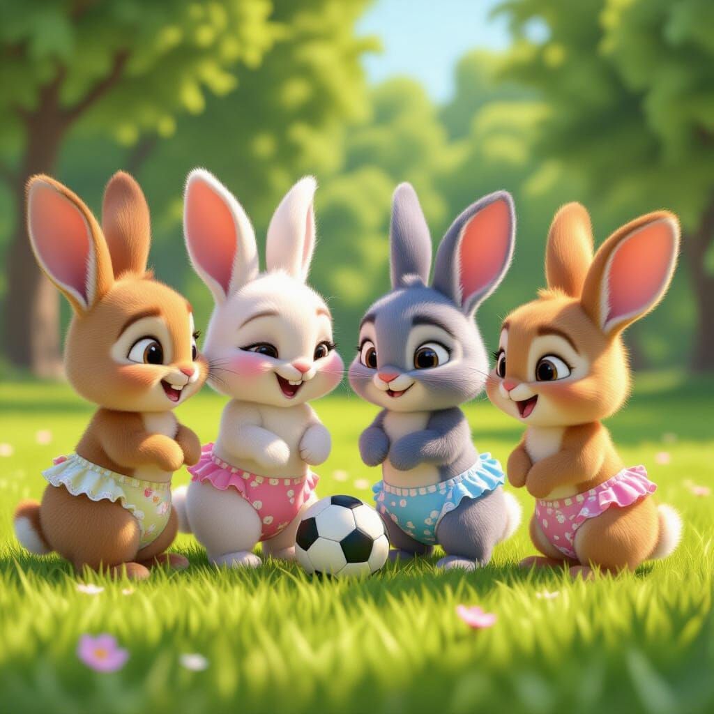 Bunnies Play Soccer in Adorable Cartoon Style