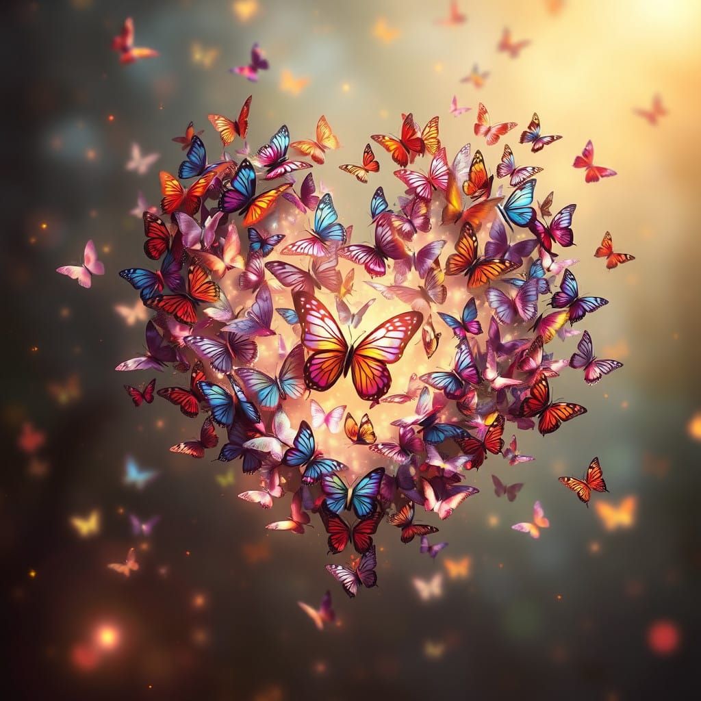 Butterflies Assemble in Radiant, Whimsical Heart Shape