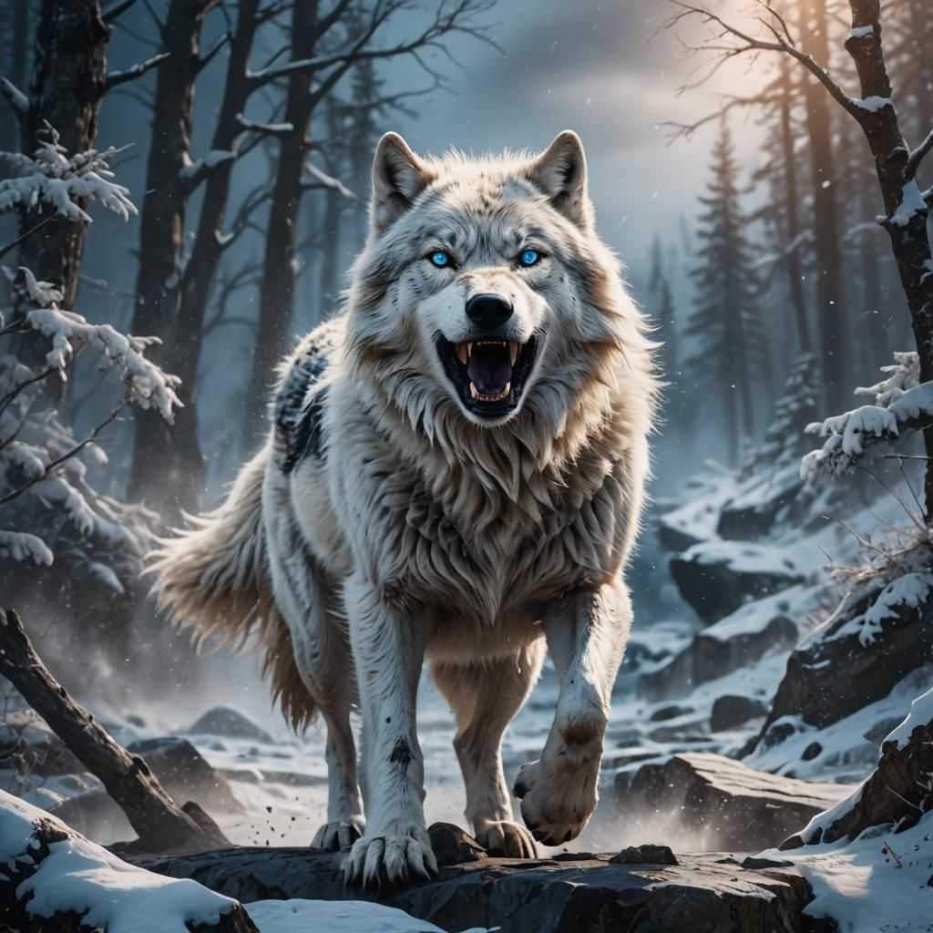 Arctic Wolf with Blue Eyes in Detailed Digital Art