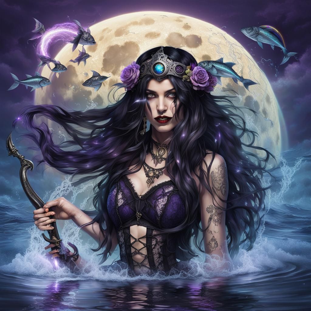 Steampunk Sorceress Laughing in Steamy Waters