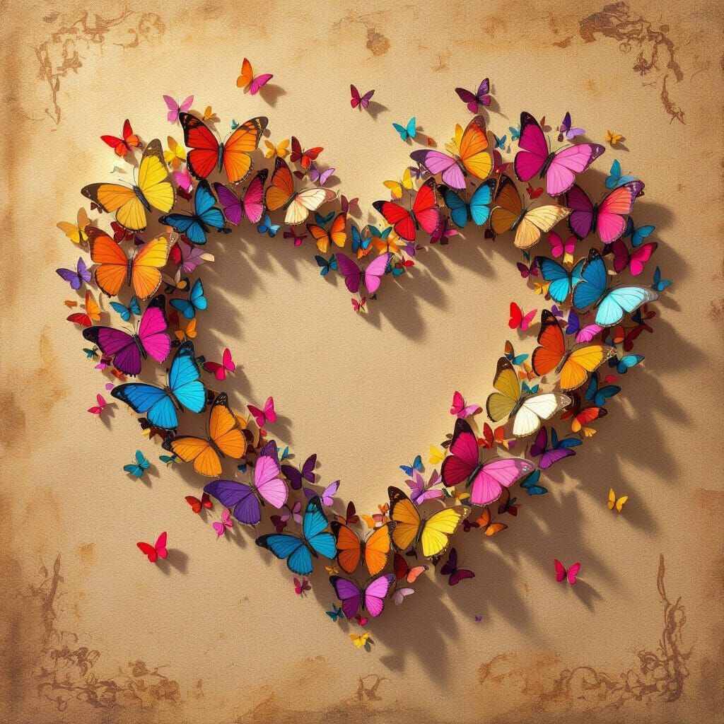 Vibrant Butterfly Heart on Textured Paper