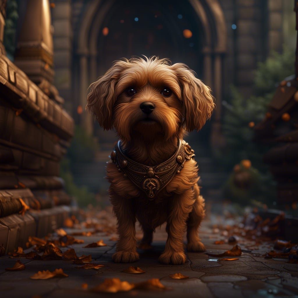 Small Brown Dog in Detailed Matte Painting